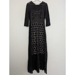 Silvian Heach Black Lace Maxi Dress Novillar US Small Evening Gown Elegant Slip